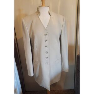 J11  NYP Suits unique long military style tan jacket/blazer lined button up